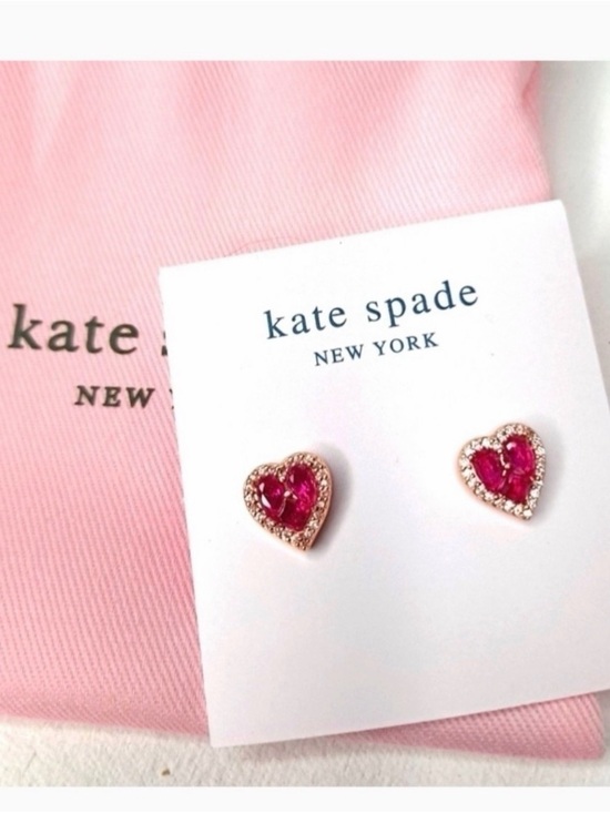 kate spade Jewelry - kate spade Heart Stud Earrings in Hot Pink with Gold Trim